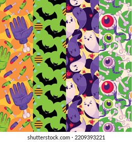 you can use Four various patterns for halloween to design banners, posters, backgrounds, print POD...etc.