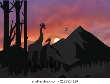 You can use Giraffe Child Silhouette Mother At The Mountains to design banner, background, poster,...etc.