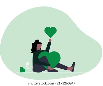 you can use girl holding green heart flat to design banners, posters, backgrounds, ...etc.