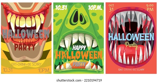 you can use  Halloween party vector flyer with monster mouth, cartoon invitation poster to design banners, posters, backgrounds, print POD...etc.