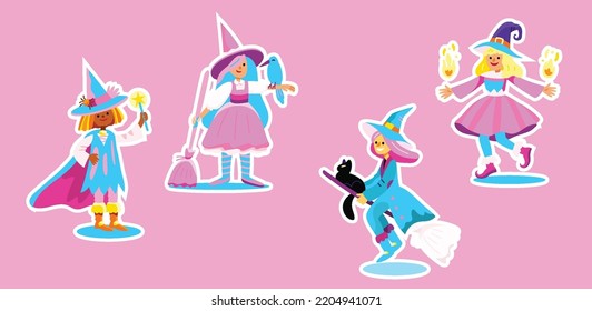 you can use hand drawn four halloween witches stickers to design banners, posters, backgrounds, print POD...etc.