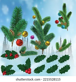 you can use holly leaves with red berries fir branches to design banners, posters, backgrounds, print POD...etc.