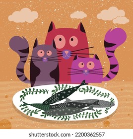 you can use Hungry cats are looking at fish to design banners, posters, backgrounds, print POD...etc.