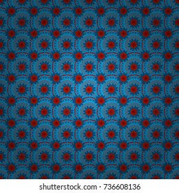 You can use it for invitations, decor, ceramics, postcards, cards, wallpapers and so on. Beautiful vector seamless flower pattern in stained-glass window style (blue, red and orange colors).