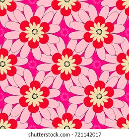 You can use it for invitations, notebook covers, phone cases, postcards, cards, wallpapers and so on. Beautiful vector seamless flower pattern in stained-glass window style (red and magenta colors).