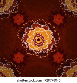 You can use it for invitations, notebook covers, phone cases, postcards, cards, wallpapers and so on. Beautiful vector seamless flower pattern in stained-glass window style (brown, yellow, red colors)