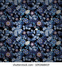 You can use it for invitations, postcards, cards, wallpapers and so on. Beautiful vector seamless flower pattern in stained-glass window style (blue, black and violet colors).