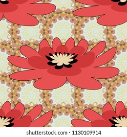 You can use it for invitations, postcards, cards, wallpapers and so on. Beautiful vector seamless flower pattern in stained-glass window style (orange, pink and gray colors).