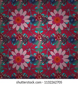 You can use it for invitations, postcards, cards, wallpapers and so on. Beautiful vector seamless flower pattern in stained-glass window style (pink, blue and green colors).