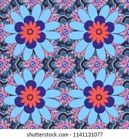 You can use it for invitations, postcards, cards, wallpapers and so on. Beautiful vector seamless flower pattern in stained-glass window style (pink, gray and blue colors).