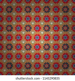 You can use it for invitations, postcards, cards, wallpapers and so on. Beautiful vector seamless flower pattern in stained-glass window style (orange, pink and blue colors).