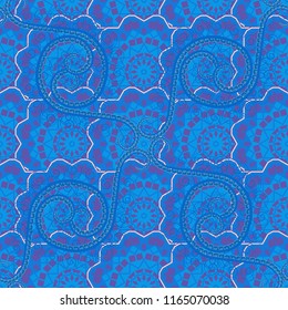 You can use it for invitations, postcards, cards, wallpapers and so on. Beautiful vector seamless flower pattern in stained-glass window style (blue, violet and beige colors).