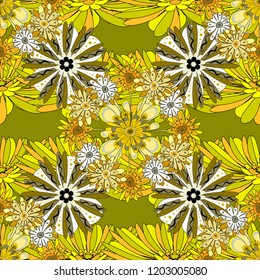 You can use it for invitations, postcards, cards, wallpapers and so on. Beautiful vector seamless flower pattern in stained-glass window style (yellow, green and black colors).