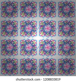 You can use it for invitations, postcards, cards, wallpapers and so on. Beautiful vector seamless flower pattern in stained-glass window style (white, blue and magenta colors).