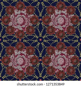 You can use it for invitations, postcards, cards, wallpapers and so on. Beautiful vector seamless flower pattern in stained-glass window style (black, brown and red colors).
