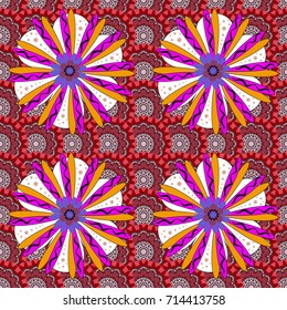 You can use it for invitations, postcards, cards, wallpapers and so on. Beautiful vector seamless flower pattern in stained-glass window style (red, magenta and white colors).