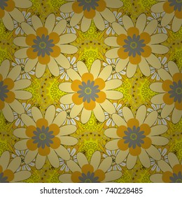 You can use it for invitations, postcards, cards, wallpapers and so on. Beautiful vector seamless flower pattern in stained-glass window style (neutral, yellow and gray colors).