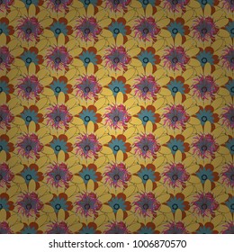 You can use it for invitations, print, postcards, decor, cards, wallpapers and so on. Beautiful vector seamless flower pattern in stained-glass window style (yellow, orange and blue colors).