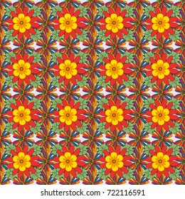 You can use it for invitations, wrapping, postcards, cards, wallpapers and so on. Beautiful vector seamless flower pattern in stained-glass window style (yellow, neutral and red colors).
