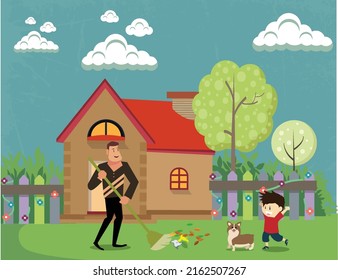 you can use A Man Cleaning the yard to design banners, posters, backgrounds,..etc.