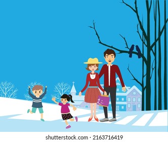 You Can Use Parents Taking Children For A Walk Icon To Design Banners, Posters, Backgrounds,..etc.