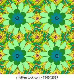 You can use it for postcards, cards, wallpapers and so on. Beautiful vector seamless flower pattern in stained-glass window style (green, yellow and brown colors).