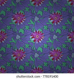 You can use it for postcards, cards, wallpapers and so on. Beautiful vector seamless flower pattern in stained-glass window style (black, violet and green colors).