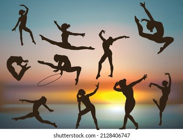 you can use Rhythmic gymnastics silhouette vector to design banner, poster, the background,..etc.