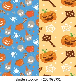 you can use Set of 2 cute hand drawn halloween patterns to design banners, posters, backgrounds, print POD...etc.