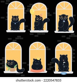 puede utilizar Set of Cat silhouette en la ventana para diseñar banners, carteles, fondos, imprimir POD...etc.