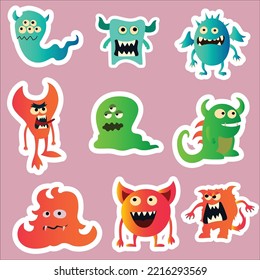 you can use Set of cute monsters stickers to design banners, posters, backgrounds, print POD...etc.