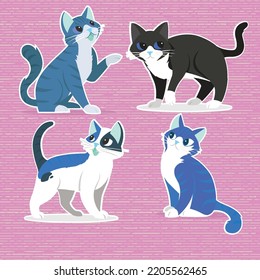 you can use Set of four cats with different colored to design banners, posters, backgrounds, print POD...etc.