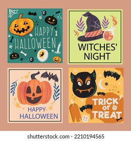 you can use Set of four halloween cards in flat design to design banners, posters, backgrounds, print POD...etc.