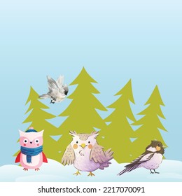 you can use set of four bird animal winter to design banners, posters, backgrounds, print POD...etc.