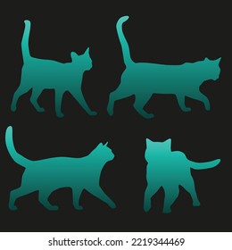 you can use Set of four cats silhouettes isolaed on black background  to design banners, posters, backgrounds, print POD...etc.