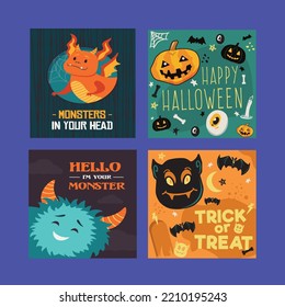 you can use Set of Happy Halloween and Trick or Treat greeting cards to design banners, posters, backgrounds, print POD...etc.