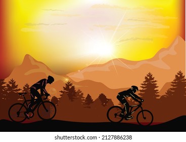 You can use Silhouette of two men riding bicycles to design banners, the background, posters,...etc.