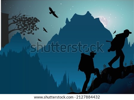 you can use Silhouette of two people climbing mountain to design banner, poster, the background,..etc.