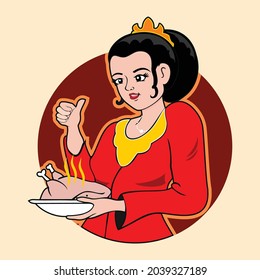 You can use this logo of a girl holding chicken to complement the design of a restaurant or other food company

