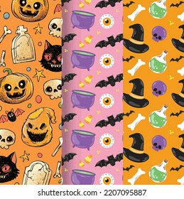 you can use Three different patterns for halloween to design banners, posters, backgrounds, print POD...etc.