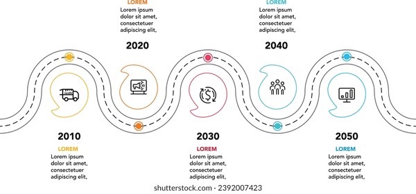 You can use Timeline infographics design vector, Timeline presentation for 2010–2050, and Presentation business for business concepts that have five options, steps, or procedures. 