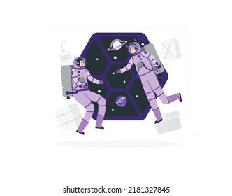 you can use two astronauts floating around space station to design banners, posters, backgrounds, ...etc.