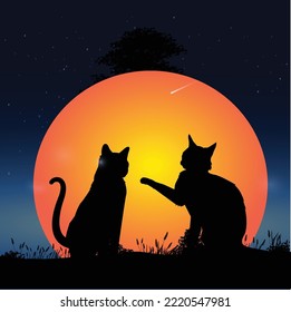 you can use Two Cats On A Meadow Under The Moon to design banners, posters, backgrounds, print POD...etc.