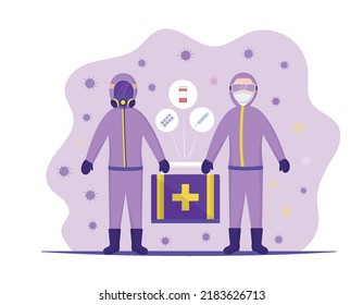 you can use two doctors carrying medicine boxes to design banners, posters, backgrounds, ...etc.