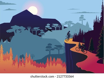 You can use Two people riding their mountain bikes to design banners, the background, posters,...etc.