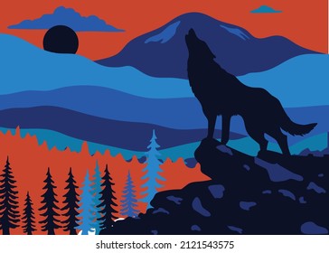 You can use Wildlife painting wolf mountain moonlight sketch silhouette decor to design banner, background, poster,...etc.