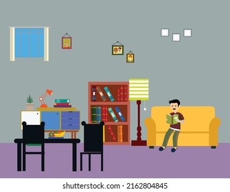 you can use Young man reading book sitting on the couch to design banners, posters, backgrounds,..etc.