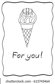 For you - comic postcard with spider. Design template for postcards, cards, greeting cards, posters, cover. Black isolated on white background. Vector 
illustration.