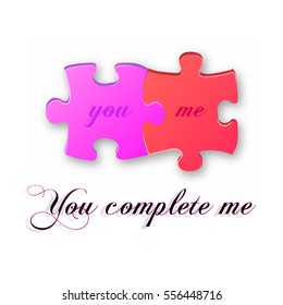 You complite me, Happy Valentines Day card vector illustration, wedding