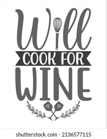 YOU COOK, I WILL DRINK WINE. VECTOR HAND LETTERING TYPOGRAPHY ABOUT FOOD
